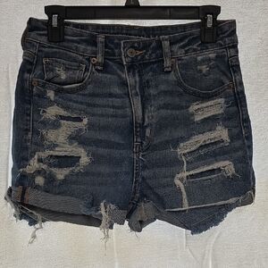 American Eagle Outfitters Dark Blue Distressed Jean Shorts